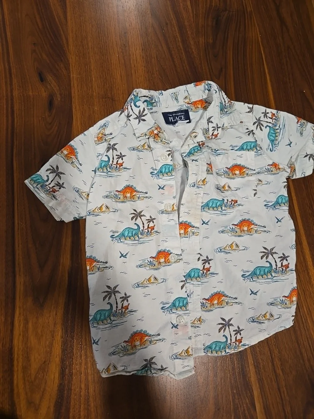 The Children's Place White Dino Print Short-Sleeve Button Down Shirt - Boys